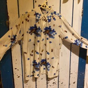 Qlana Nylon Vintage 70’s Disco Puzzle Piece Button-Up Size L